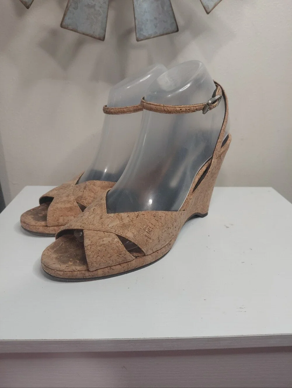 Donald J. Pliner Cork Wedge Sandals Natural Tan Ankle Strap Size 8.5